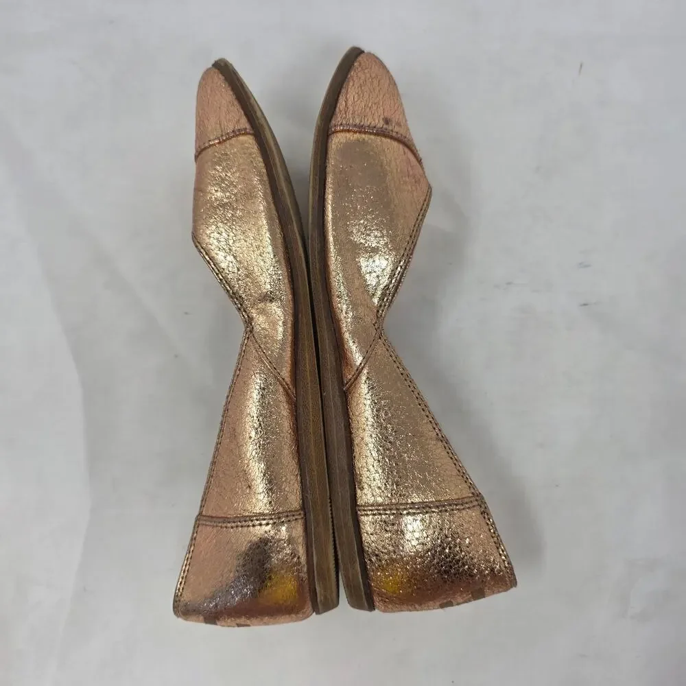 Toms Rose Gold Metallic Leather Ballet Flats Women's US 7 Slip On Shoes